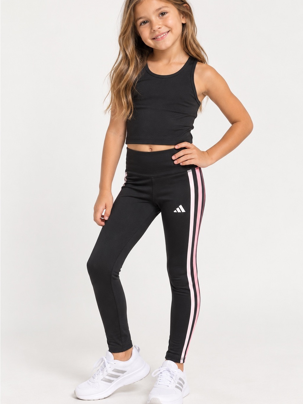 Adidas Girls Black 3-Stripe Leggings Size 6 x